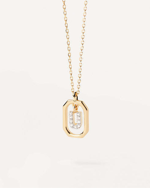Letter sterling silver plating inlay zircon pendant necklace