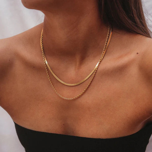Doble solid color titanium steel plating gold plated layered necklaces