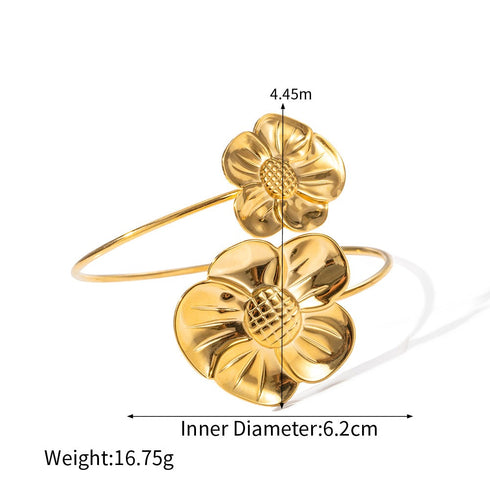 Lady geometric flower stainless steel plating 18k gold plated bangle