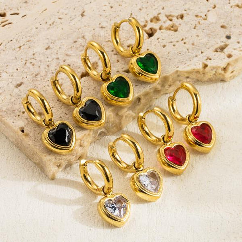 Inlay stainless steel zircon drop earrings