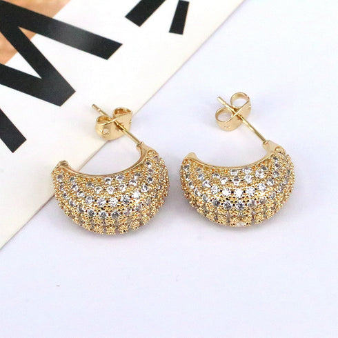 Gold plated ear studs zircon oval