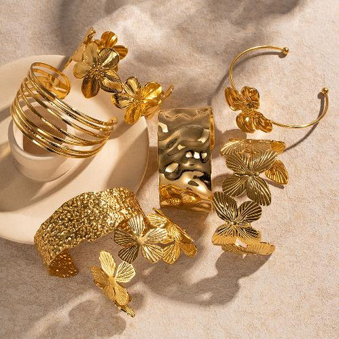 Lady geometric flower stainless steel plating 18k gold plated bangle