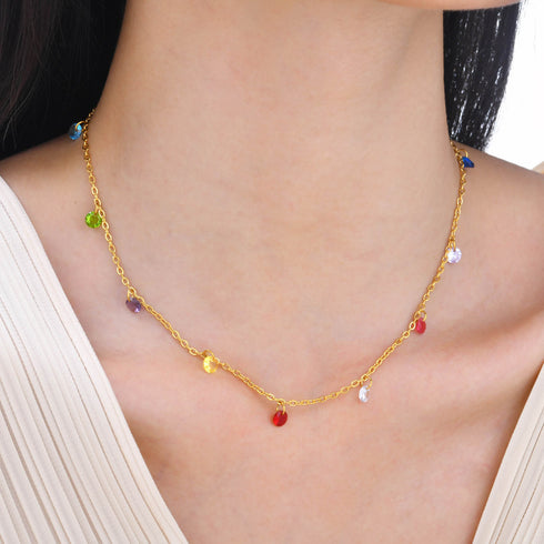 Colorful stainless steel plating inlay zircon necklace