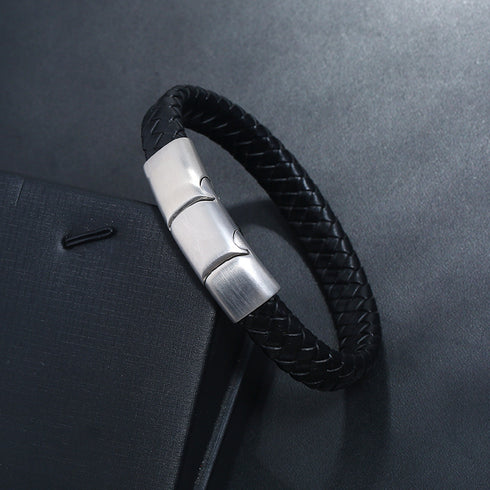 Stainless steel men's leather bracelet magnetic titanium steel jewelry