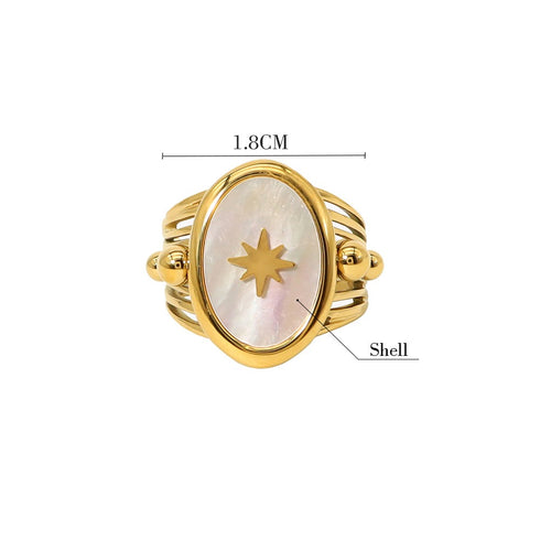 Hexagram stainless steel titanium steel plating inlay shell 18k gold plated open rings