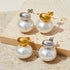 Elegant simple style oval plating inlay stainless steel pearl ear studs