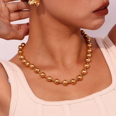 Round style solid color stainless steel plating 18k gold plated necklace