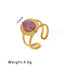 Streetwear round oval stainless steel inlay natural stone open rings
