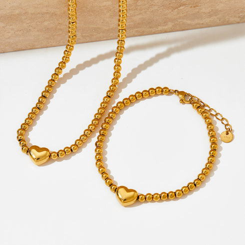 Heart shape stainless steel beaded plating bracelets necklace