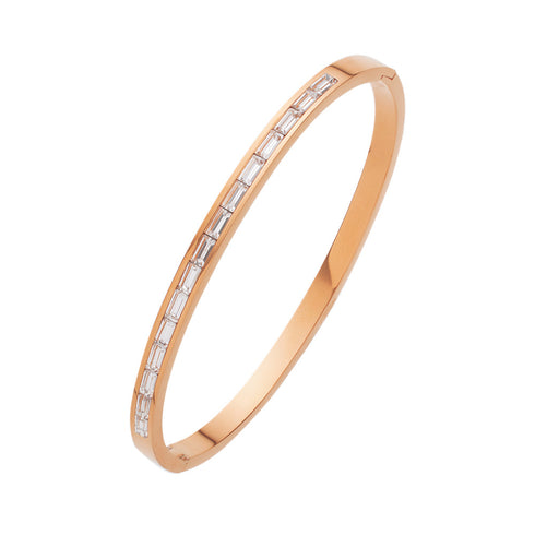 French style square titanium steel inlay zircon bangle