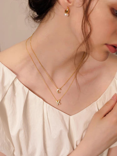 Letter titanium steel copper 18k gold plated charms (without chain)