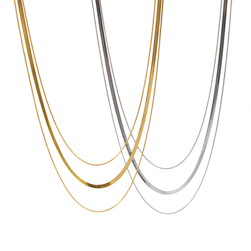 Solid color stainless steel plating 18k gold plated three layer necklace