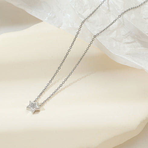 Pentagram stainless steel plating inlay zircon