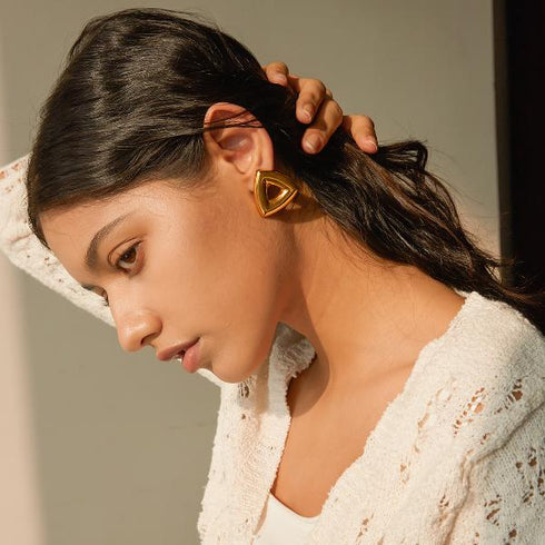 Classic Style Solid Color Plating Stainless Steel 18K Gold Plated Ear Studs