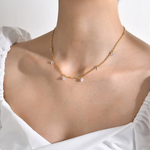 Colorful stainless steel plating inlay zircon necklace