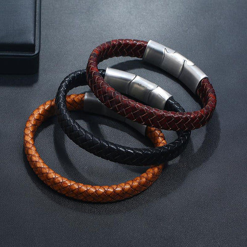 Stainless steel men's leather bracelet magnetic titanium steel jewelry