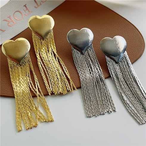 Tassel heart shape plating titanium steel 18k gold plated drop earrings