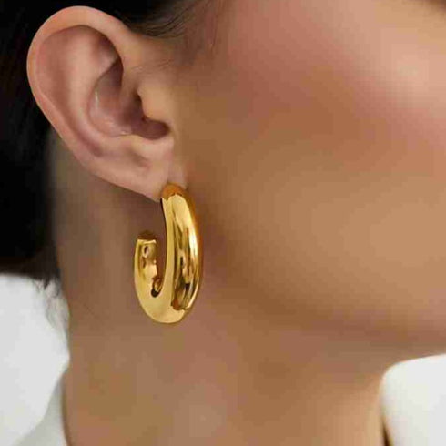C shape polishing plating stainless steel 18k gold plated ear studs