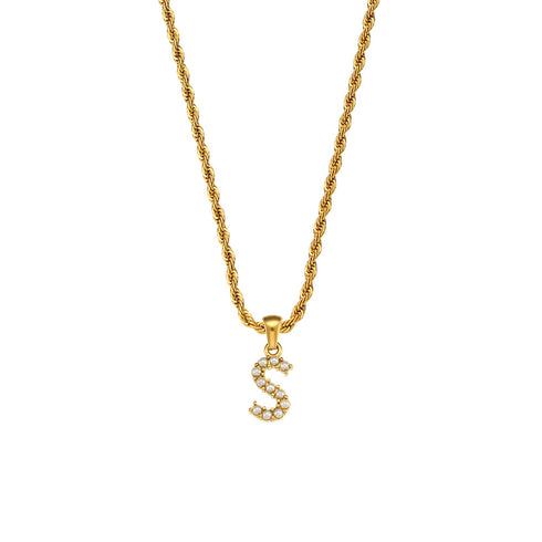 Initial inlay pearl stainless steel necklaces