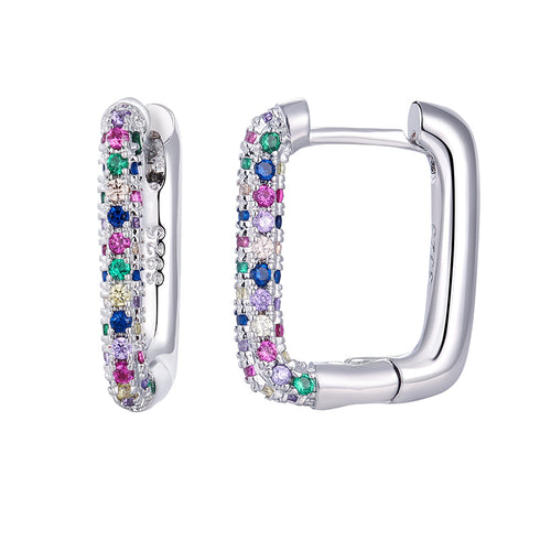 Elegant rectangle plating inlay copper zircon earrings