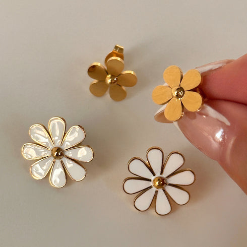 Flower plating titanium steel gold plated ear studs