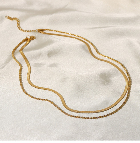 Doble solid color titanium steel plating gold plated layered necklaces