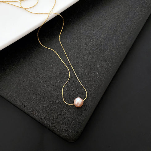 Elegant geometric titanium steel inlay pearls necklaces