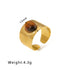 Streetwear round oval stainless steel inlay natural stone open rings