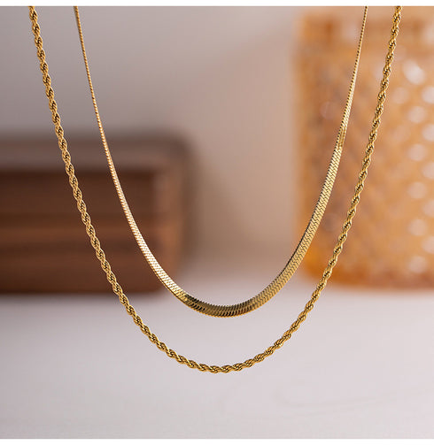 Doble solid color titanium steel plating gold plated layered necklaces