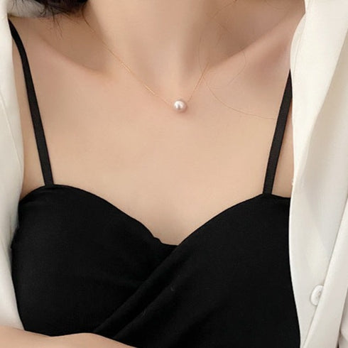 Elegant geometric titanium steel inlay pearls necklaces