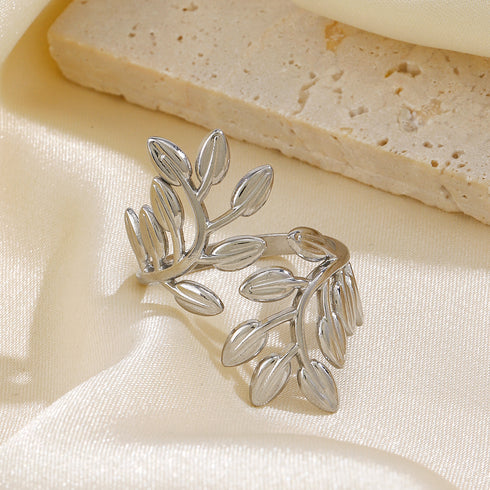 Leaves stainless steel plating 18k gold plated open rings