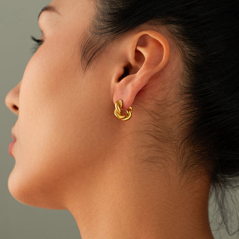 Classic Style Twist Plating Stainless Steel 18K Gold Plated Ear Studs