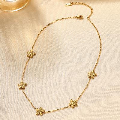 Flower stainless steel plating inlay zircon 18k gold plated necklace