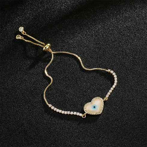 Devil's eye heart shape drawstring inlay zircon bracelets