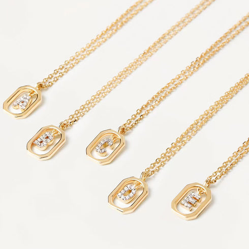 Letter sterling silver plating inlay zircon pendant necklace