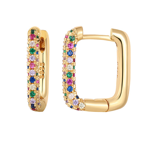 Elegant rectangle plating inlay copper zircon earrings