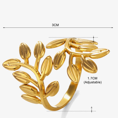 Leaves stainless steel plating 18k gold plated open rings