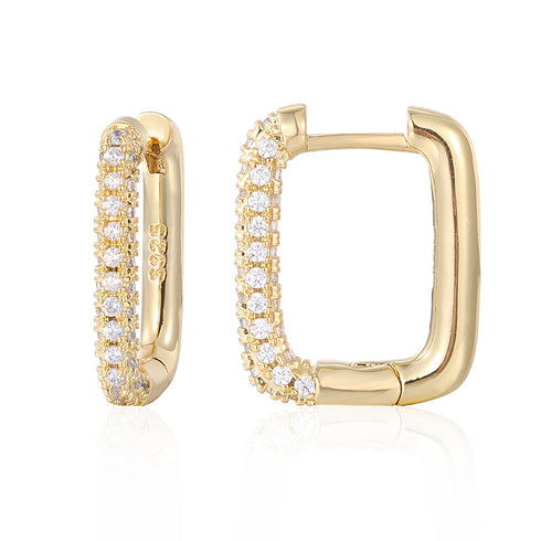 Elegant rectangle plating inlay copper zircon earrings