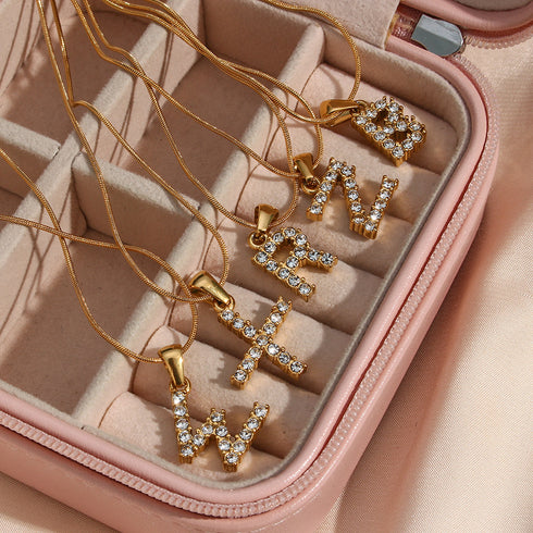Letter stainless steel necklace plating zircon stainless steel necklaces