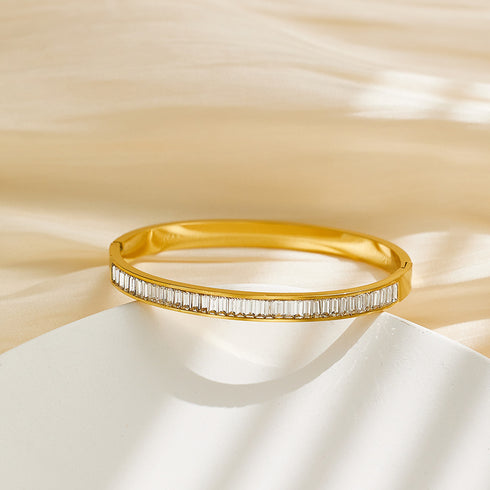 French style square titanium steel inlay zircon bangle