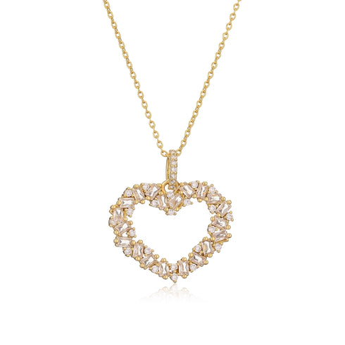 18K Gold Plated Elegant Heart Shape Inlay Zircon Pendant Necklace