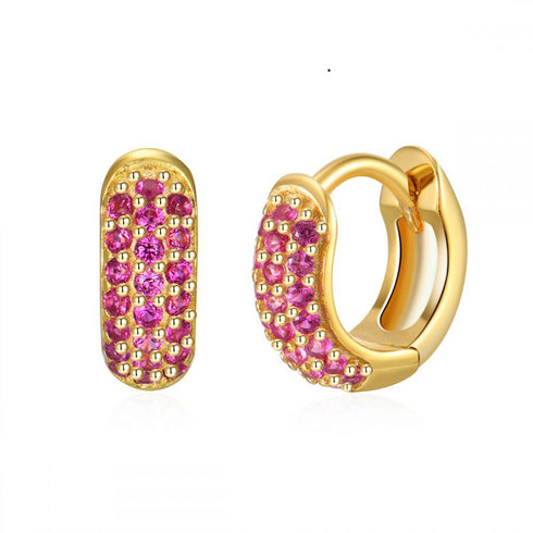 Round plating inlay copper zircon white gold plated gold plated earrings