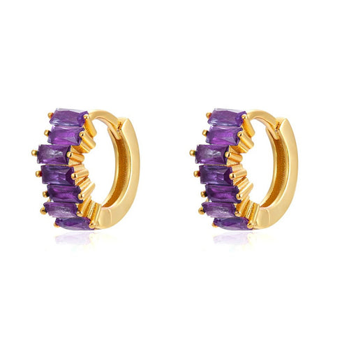 Cross-border s925 silver needle inlaid rectangular zircon huggies