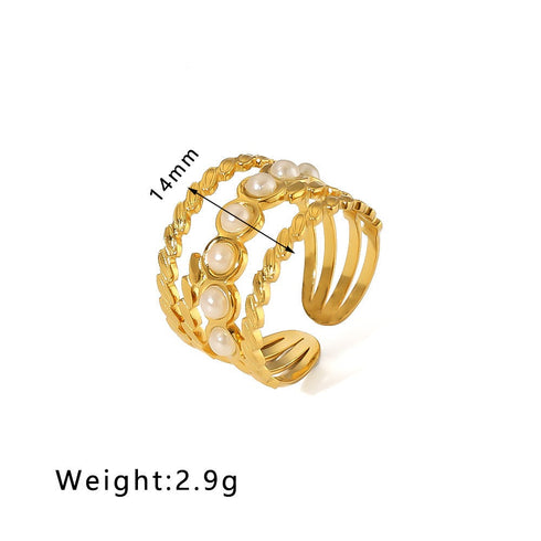 Streetwear round oval stainless steel inlay natural stone open rings