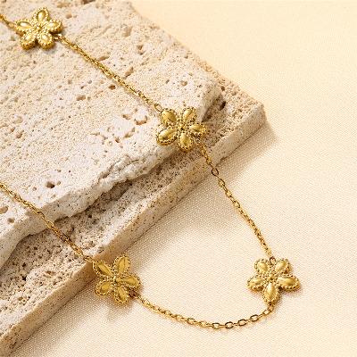 Flower stainless steel plating inlay zircon 18k gold plated necklace
