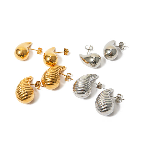 Water droplets stainless steel 18k gold plated ear studs