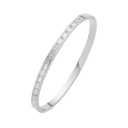 French style square titanium steel inlay zircon bangle