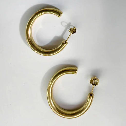 Shiny semicircle polishing plating titanium steel 18k gold plated ear studs