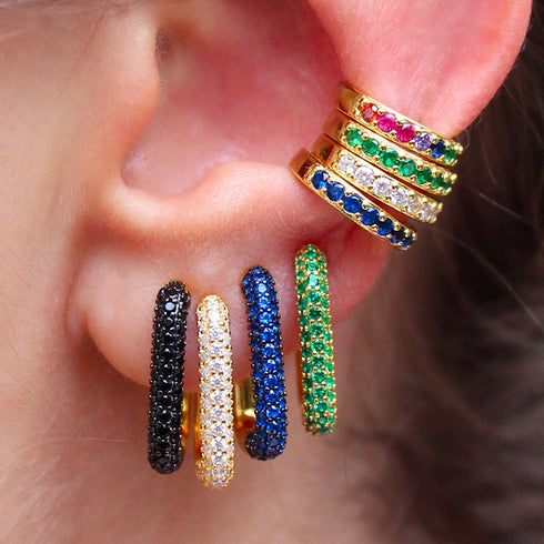 Elegant rectangle plating inlay copper zircon earrings