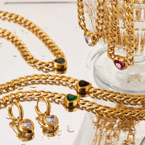 Heart shape stainless steel inlay zircon bracelets earrings necklace